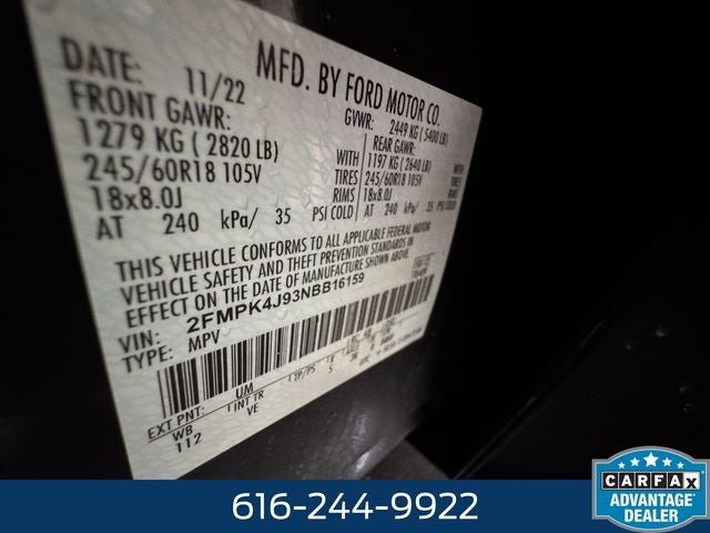 2022 Ford Edge SEL 2.0 Liter EcoBoost Turbocharged AWD Leather Seatin