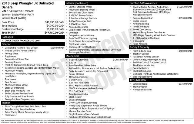 2018 Jeep Wrangler JK Unlimited Sahara 3.6 Liter V6 4D Automatic 4WD