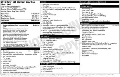 2016 RAM 1500 Big Horn 3.6 Liter V6 Crew Cab 4WD