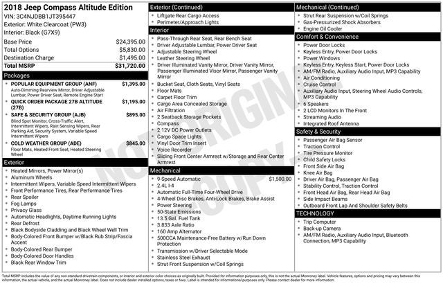 2018 Jeep Compass Altitude 2.4 Liter 4WD