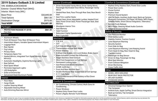 2019 Subaru Outback 2.5i Limited